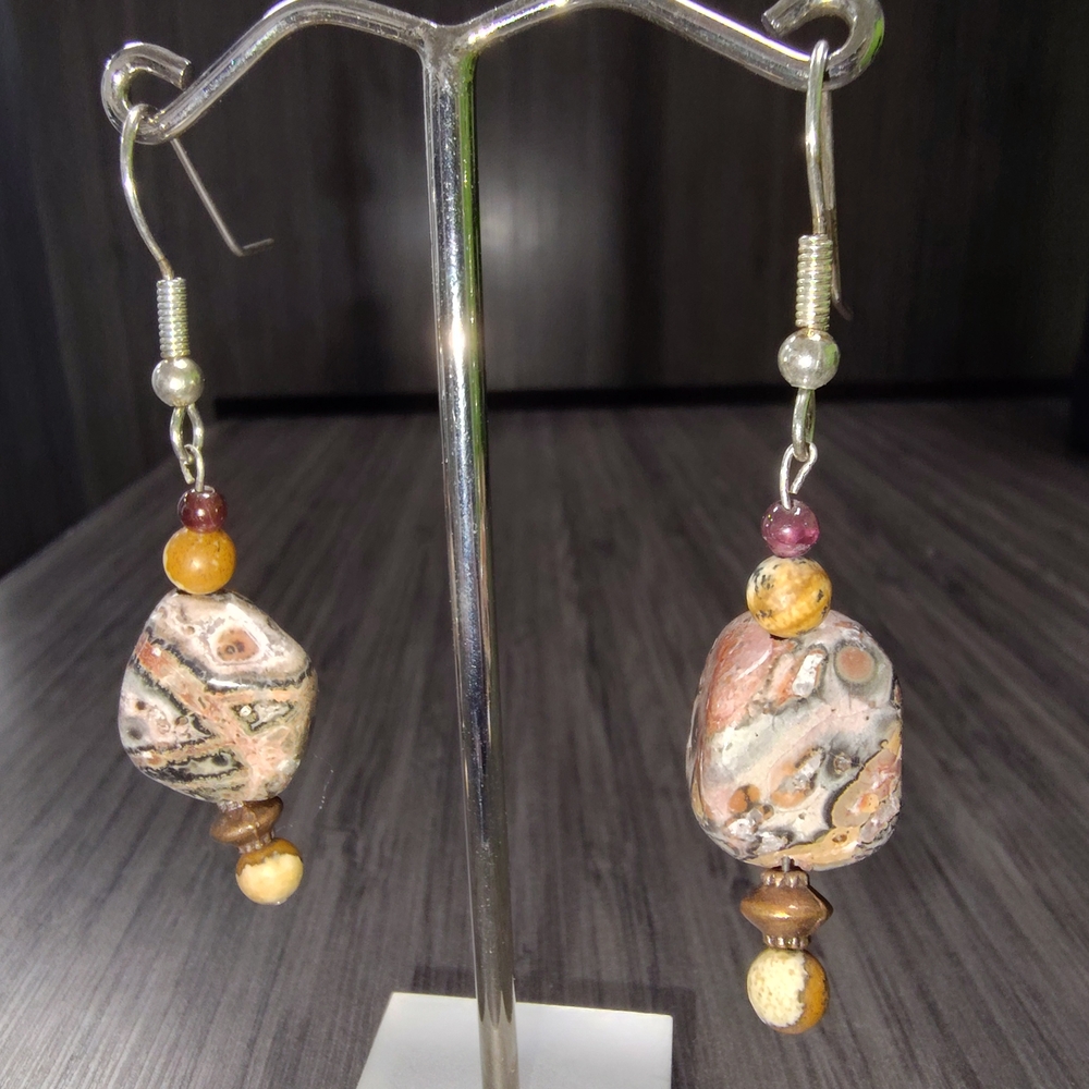 Handcrafted Leopard Skin Jasper Stone Dangle Earrings